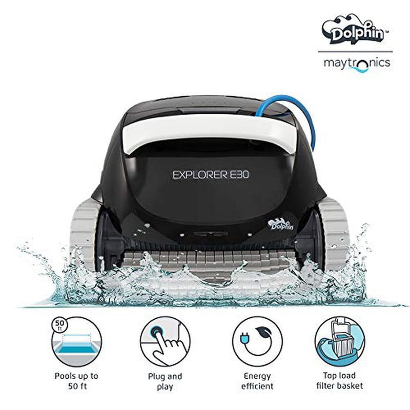 DOLPHIN Explorer E30 Robotic Pool [Vacuum] Cleaner - Ideal for In Ground Swimming Pools up to 50 Feet - Powerful Suction to Pick up Small Debris - Easy to Clean Extra Large Top Load Filter Basket…