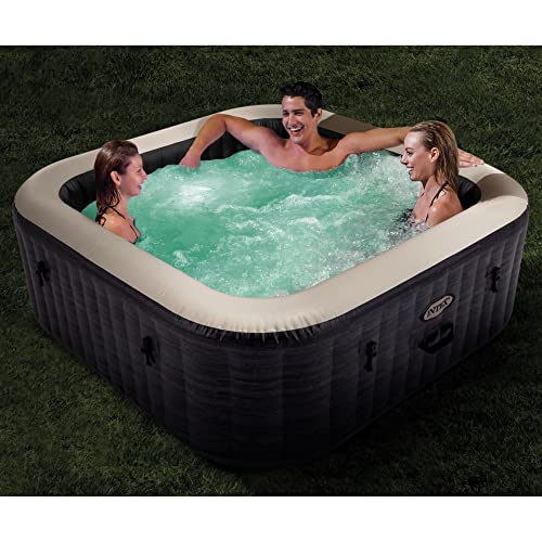 Intex 28449EP PureSpa Plus 4 Person Portable Inflatable Square Hot Tub Spa with 170 Bubble Jets and Built in Heater Pump, Greystone