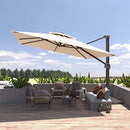 BLUU REDWOOD 10 FT 2 Tier Square Patio Umbrella Offset Cantilever Outdoor Umbrella Aluminum Market Hanging Umbrellas with 360° Rotation Device and Unlimited Tilting System & Cross Base (Beige)