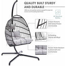 NICESOUL® Indoor Outdoor Patio Wicker Hanging Chair Swing Hammock Egg Chairs UV Resistant Cushions 350lbs Capaticy for Patio Bedroom Balcony (Grey)