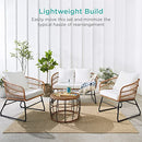 Best Choice Products 4-Piece Outdoor Rope Wicker Patio Conversation Set, Modern Contemporary Furniture for Backyard, Balcony, Porch w/Loveseat, Plush Cushions, Coffee Table, Steel Frame - White
