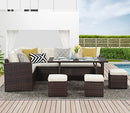 Wisteria Lane Patio Furniture Set, 7 Piece Outdoor Dining Sectional Sofa with Dining Table and Chair, All Weather Wicker Conversation Set with Ottoman, Ivory