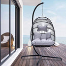 NICESOUL® Indoor Outdoor Patio Wicker Hanging Chair Swing Hammock Egg Chairs UV Resistant Cushions 350lbs Capaticy for Patio Bedroom Balcony (Grey)