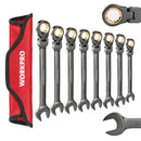 WORKPRO 8-piece Flex-Head Ratcheting Combination Wrench Set, SAE 5/16 - 3/4 in, 72-Teeth, Cr-V Constructed, Nickel Plating with Organizer Bag