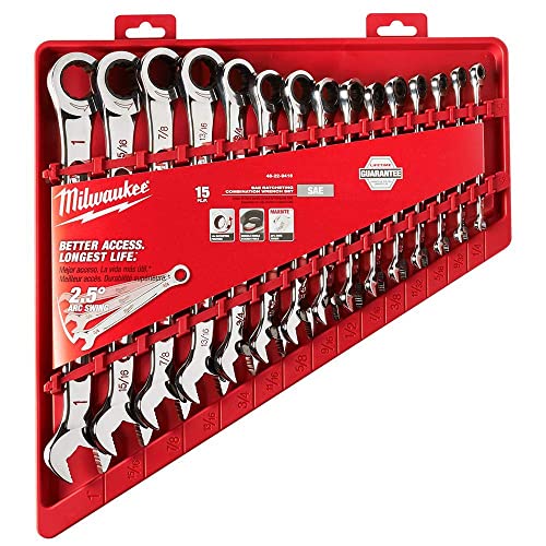 Milwaukee SAE Combination Ratcheting Wrench Mechanics Tool Set (15-Piece)
