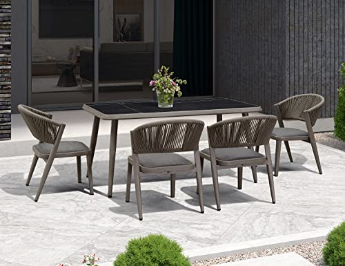 PURPLE LEAF 7 Pieces Outdoor Dining Set All-Weather Wicker Outdoor Patio Furniture with Table All Aluminum Frame for Lawn Garden Backyard Deck Patio Dining Set with Cushions, Grey