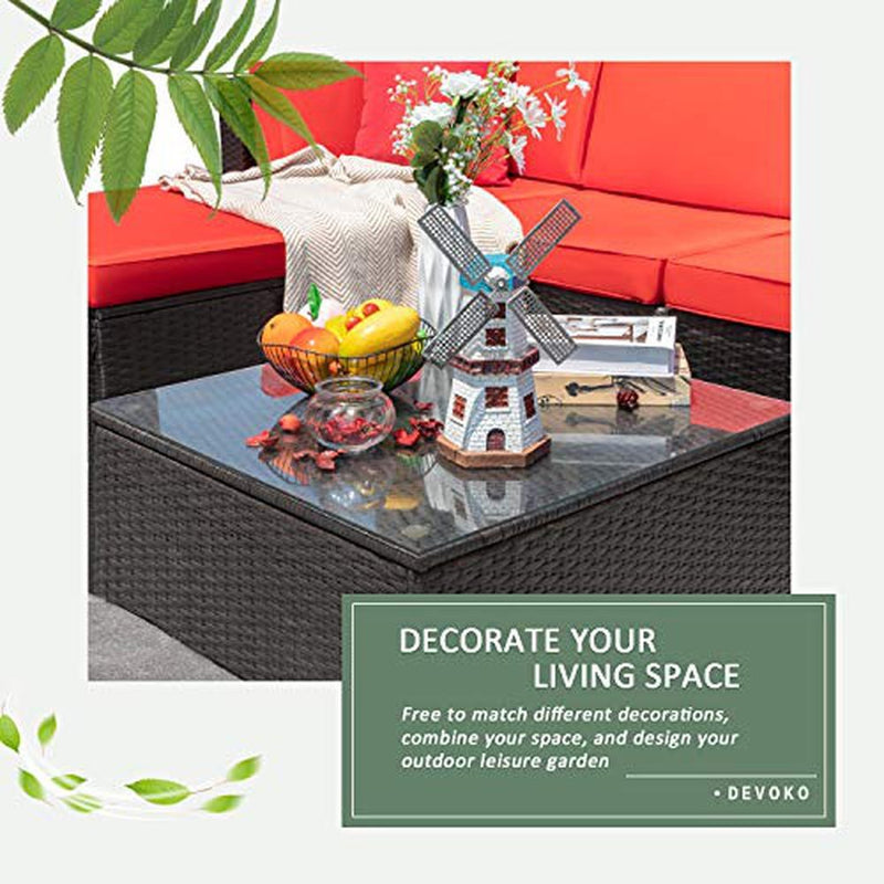 Devoko 5 Pieces Patio Furniture Sets All Weather Outdoor Sectional Sofa Manual Weaving Wicker Rattan Patio Conversation Set with Cushion and Glass Table