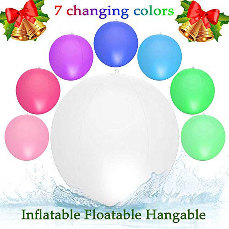 HAPIKAY Solar Floating Pool Lights - Pack of 2 Solar Powered Color Changing 14-inch Balls - Float or Hang in Pool Garden Backyard Pond Party Decorations - Inflatable Wateproof RBG Lights Accessories
