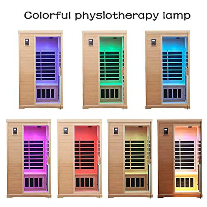 Xmatch Far Infrared Wooden Sauna Room, 2-Person Size, with 1750W, 9 Low EMF Heaters, 10 Minutes Pre-Warm up, Time and Temp Pre-Set, 2 Bluetooth Speakers, 1 LED Reading Lamp and 2 Chromotherapy Lights