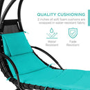 Best Choice Products Outdoor Hanging Curved Steel Chaise Lounge Chair Swing w/ Built-in Pillow and Removable Canopy, Teal