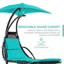 Best Choice Products Outdoor Hanging Curved Steel Chaise Lounge Chair Swing w/ Built-in Pillow and Removable Canopy, Teal