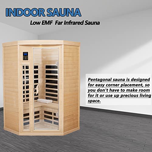 Kanlanth Far Infrared Sauna Low EMF Wooden Sauna for Home, 2 Person Indoor Home Sauna, 1,600watt, 7 Low EMF Heaters, Canadian Hemlock, 10 Minutes Pre-Warm up, with Bluetooth, LCD, LED