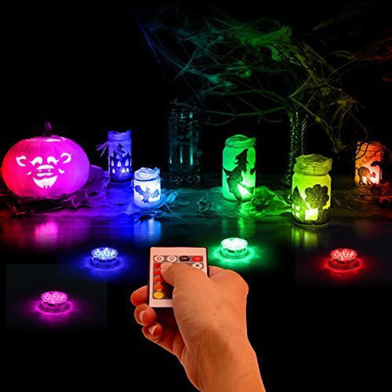 Submersible LED Lights Waterproof Underwater Lights 2.8inch Battery Powered Remote Controlled Color Changing Tea Lights Small LED Lights for Party Pond Pool Wedding Halloween Christmas (4 Pack)