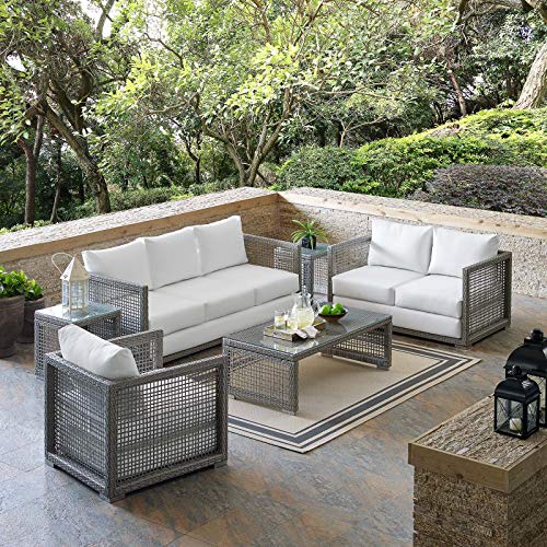 Modway EEI-3559-GRY-WHI-SET Aura Outdoor Patio Wicker Rattan Set, 6 Piece, Gray White