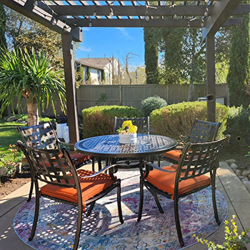 PURPLE LEAF Patio Dining Set Cast Aluminum 7-Piece Patio Furniture Set with 6 Dining Armchairs and 47" Round Table, 6 Cushions Included, for Lawn Yard Garden, Lattice Brick Red Outdoor Dining Set