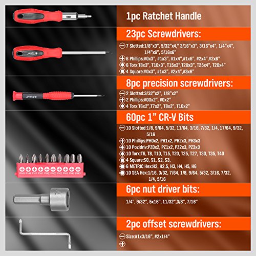 HORUSDY 102-Piece Magnetic Screwdriver Set with Plastic Racking, Includs Precision screwdriver and Magnetizer Demagnetizer DIY Tools for Men Tools Gift