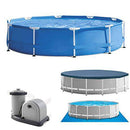 Above Ground Pool, Swimming Pool, Pool, Summer Paddling Pool, 15' X 48" Round Frame Swimming Pool with Filter Pump, Ground Cloth, and Pool Cover, Steel Frame Pool, Backyard Pools, Blue Kids Pool