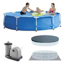 Above Ground Pool, Swimming Pool, Pool, Summer Paddling Pool, 15Ft X 48In Metal Frame Swimming Pool Set with Filter Pump, Swimming Pool Cover and Ground Cloth, Round Prism Frame Swimming Pool