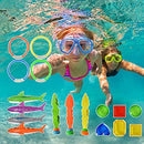 ADSE 17-Piece Summer Swimming Pool Diving Entertainment Torpedo Water Suit Color 4 Diving Rings + 3 Diving Seaweed + 6 Diving Stones + 4 Diving Sharks