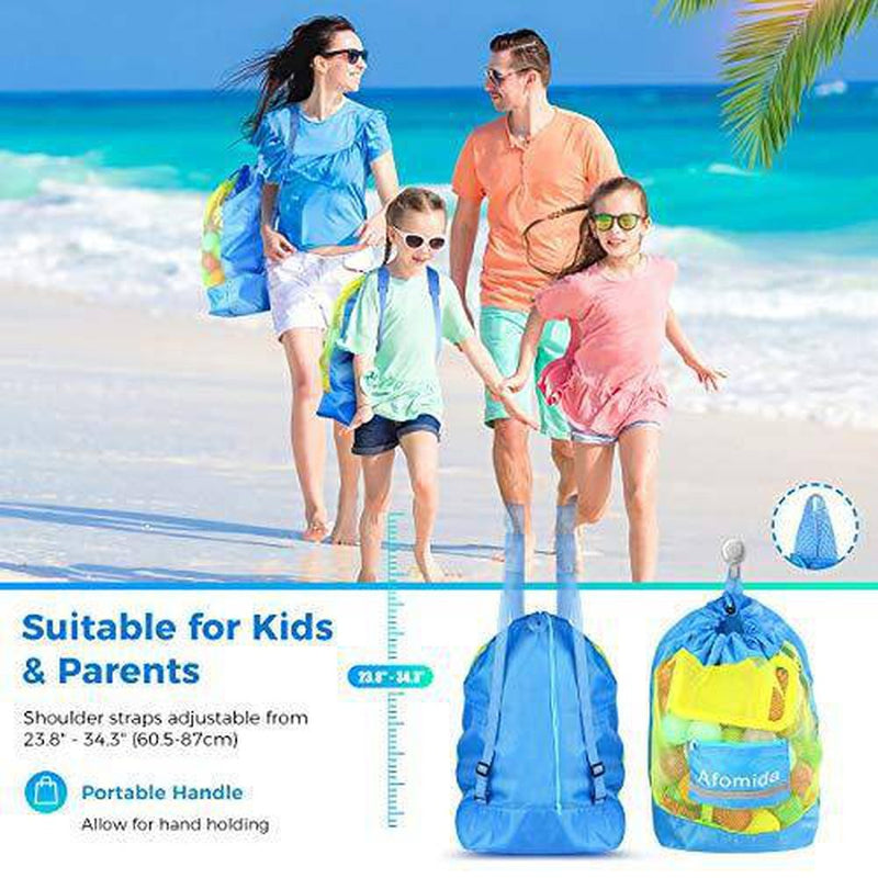 Afomida Mesh Beach Bag Large Tote Sand Beach Toy Bag Durable Backpack Swim and Pool Kids Toys Balls Drawstring Storage Bags Picnic Packs Water Sand Away, Toys Not Included