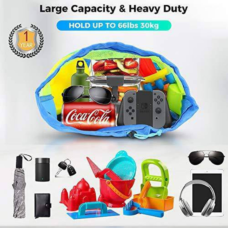 Afomida Mesh Beach Bag Large Tote Sand Beach Toy Bag Durable Backpack Swim and Pool Kids Toys Balls Drawstring Storage Bags Picnic Packs Water Sand Away, Toys Not Included