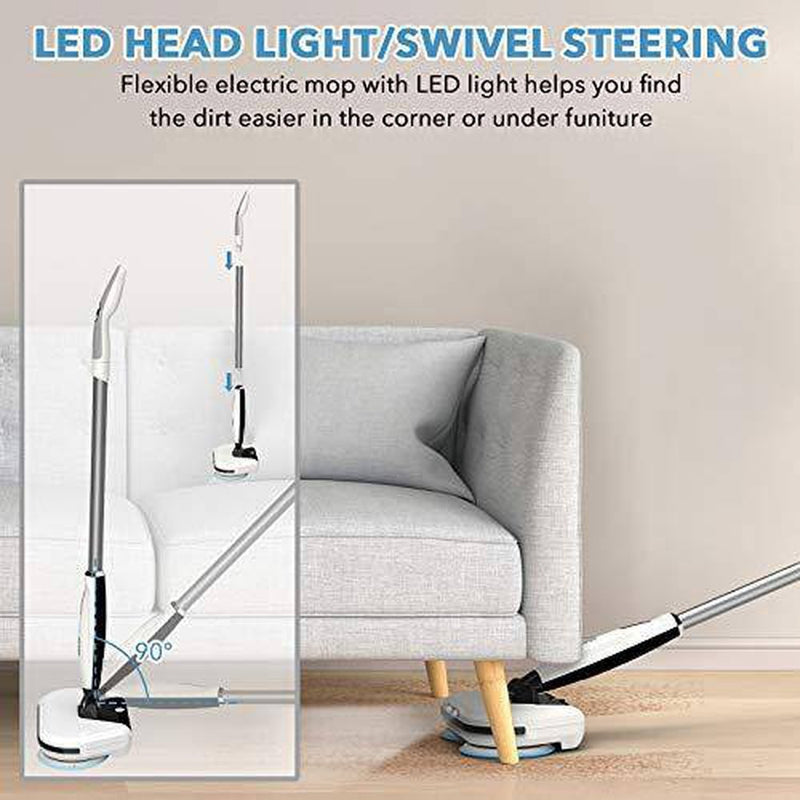 AIPER SMART Cordless Electric Spin Mop with LED Headlight, Hardwood Floor Cleaner with Built-in 300ml Water Tank, Polisher, Sprayer, Scrubber for Hardwood Floor, Tile Floors, Quiet Cleaning & Waxing