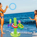 AKOYA Wicker Collection Inflatable Cactus Ring Toss Game Toys， Inflatable Ring Toss Game Set with 4 PCS Rings Floating Swimming Pool Ring for Summer Pool Beach Luau Party Supplies