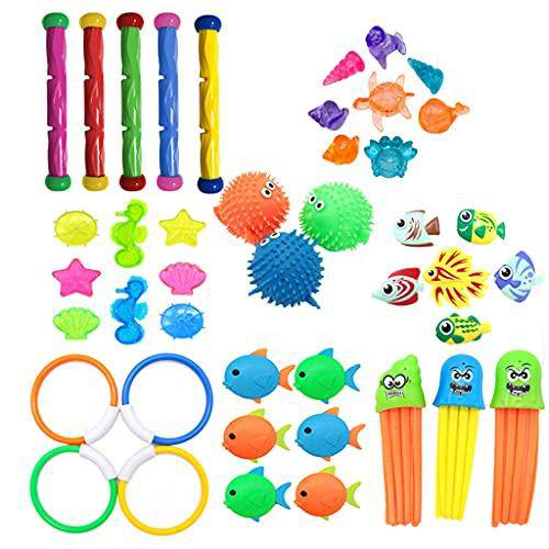 Almencla Underwater Diving Toy Underwater Swimming Toy, Diving Rings, Fish Toy, Summer Diving Training Pool Swimming Dive Toy - 43PCS B