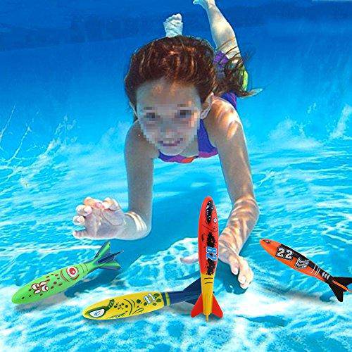 Alomejor Swimming Pool Toys, 4pcs Mine Shape Diving Torpedo Throwing Toy Beach Water Ball Underwater Fun for Swimming Training