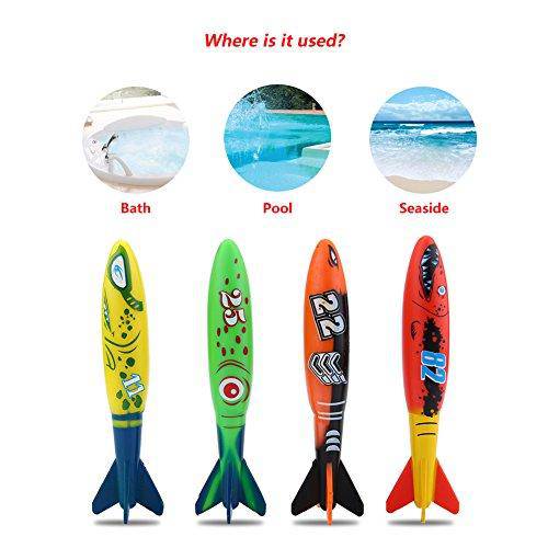 Alomejor Swimming Pool Toys, 4pcs Mine Shape Diving Torpedo Throwing Toy Beach Water Ball Underwater Fun for Swimming Training