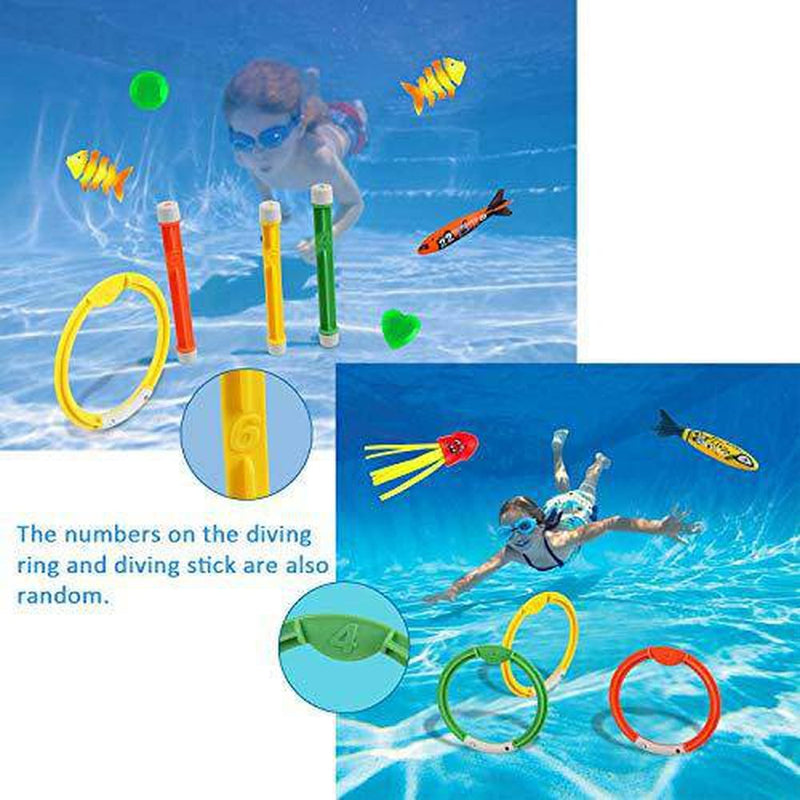 Anpro 16pcs Diving Pool Toys Set, Dive Stick Toys for Kids, Swimming Pools Toys Including 3 pcs Dive Sticks, 3 pcs Dive Rings, 3 pcs Toypedo Bandits, Perfect for Children (Over 5 Years Old)