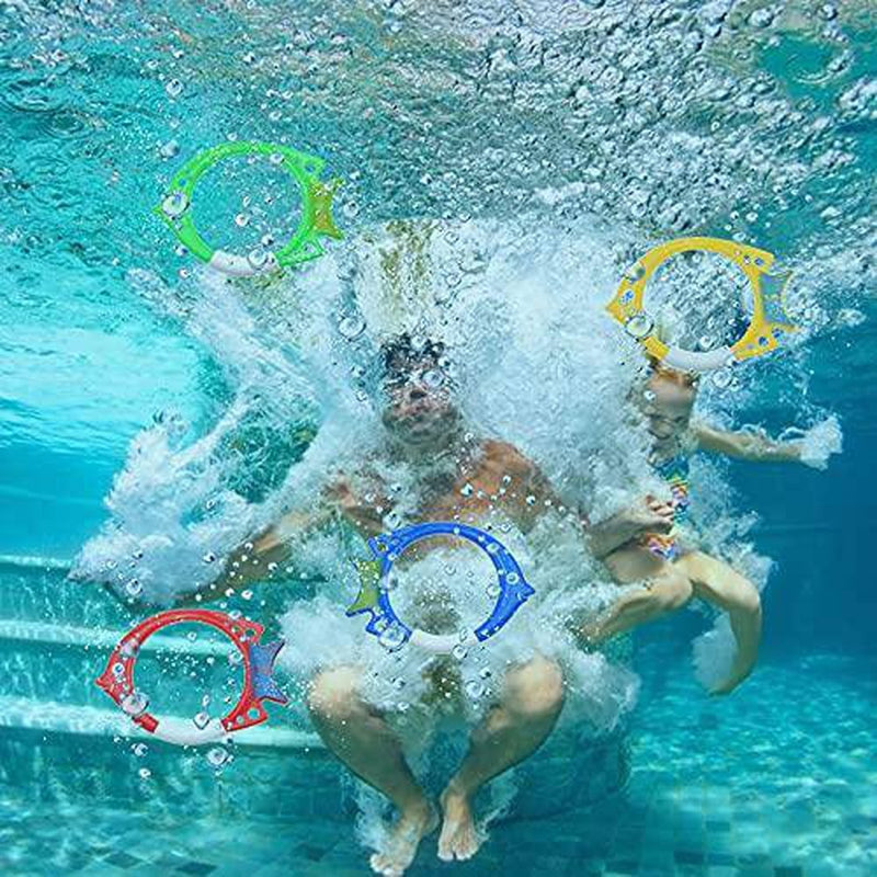 Anu Linen Underwater Diving Toy 4 PCs Large Diving Fish Rings Toy Pool Diving Colorful Training Toy Underwater Fun Toy Dog Pool Toys Pool Toys for Toddlers Kids 3-10 8-12