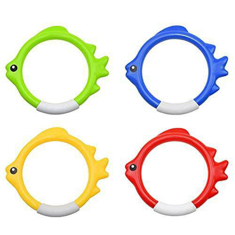 Anu Linen Underwater Diving Toy 4 PCs Small Diving Fish Rings Toy Pool Diving Colorful Training Toy Underwater Fun Toy Dog Pool Toys Pool Toys for Toddlers Kids 3-10 8-12