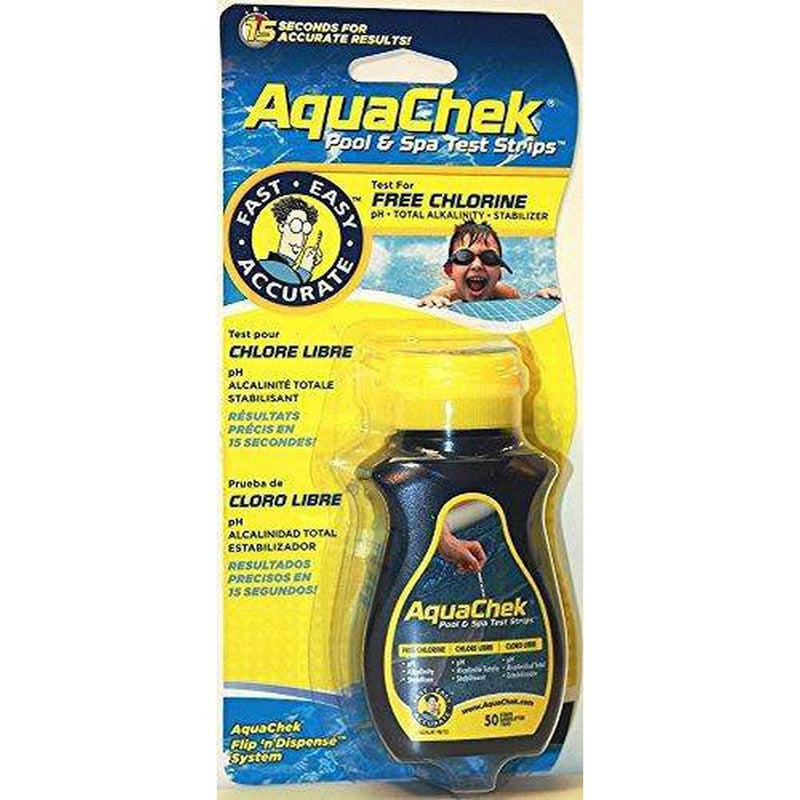 AquaChek PD-4384 Yellow Water Testing Strips - (50) for Free Chlorine, Total Alkalinity, Cyanuric Acid (Stabilizer) & pH - (4) Pack