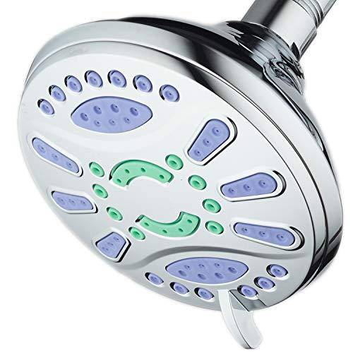 AquaStar 5510 Elite High-Pressure 6-setting Extra-Large Luxury Spa Shower Head with Antimicrobial Anti-Clog Jets. Inhibits Growth of Mold, Mildew & Bacteria! / Solid Brass Ball Join / All Chrome Finish