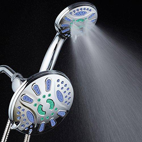 AquaStar ‎5550 Elite 3-in-1 High-Pressure 48-mode 7" Shower Head Combo with Microban Antimicrobial Anti-Clog Jets for More Power & Less Cleaning! Extra-Long 5 ft. Stainless Steel Hose. All Chrome Finish