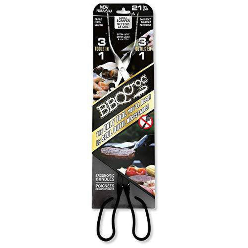 BBQCroc 21 3 in 1 Barbecue Tool 21-inch - Extra Light and Long Tongs, Spatula and Grill Scraper (Black)