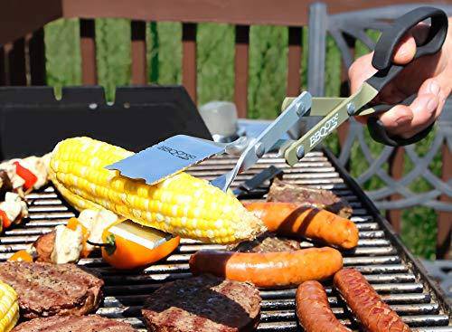BBQCroc 89903 3 in 1 Barbecue Tool 15-inch - Extra Light Tongs, Spatula and Grill Scraper (Green/Greige) (15 inch Without Flashlight)