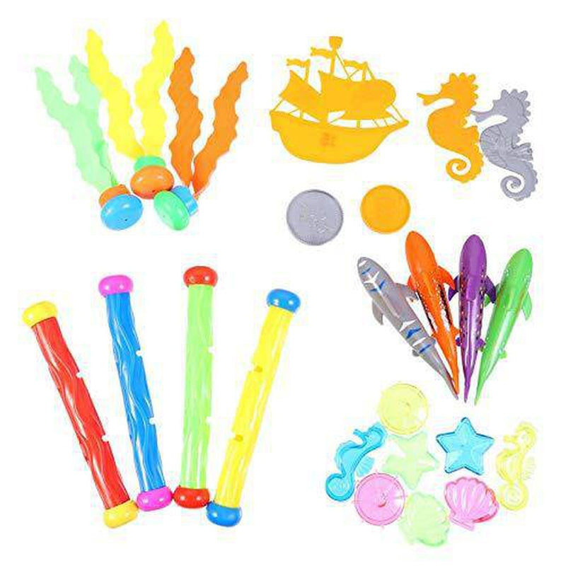 BESPORTBLE 24pcs Diving Toys Plastic Underwater Swimming Diving Pool Toys with Shark Sea Hourse Ship Seashell Educational Toy for Kids Children