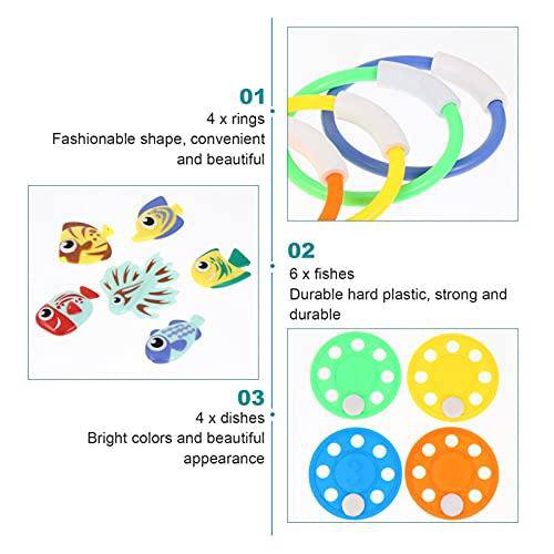 BESPORTBLE 3 Sets Diving Pool Toys Set 4pcs Diving Rings 6pcs Floating Fishes and 4pcs Diving Disk Underwater Sinking Swimming Pool Toy for Kids Training Accessory