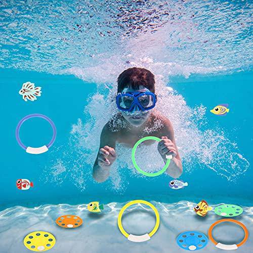 BESPORTBLE 3 Sets Diving Pool Toys Set 4pcs Diving Rings 6pcs Floating Fishes and 4pcs Diving Disk Underwater Sinking Swimming Pool Toy for Kids Training Accessory