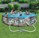 Bestway 12' x 30" Steel Pro Max Round Above Ground Swimming Pool Kit with Filter Pump and Filter, Stone Print