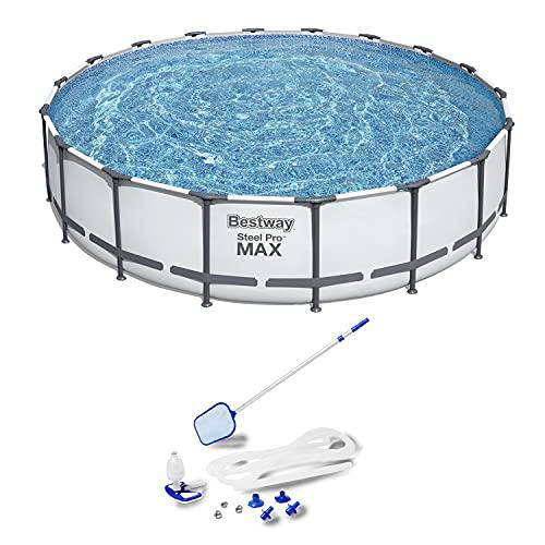 Bestway 18ft x 48in Steel Pro Round Frame Above Ground Pool Set with Accessories