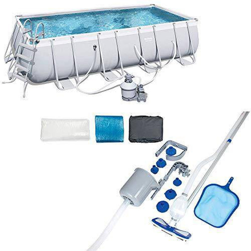 Bestway 18ft x 9ft x 48 inches Frame Above Ground Pool Set and Pool Cleaning Kit