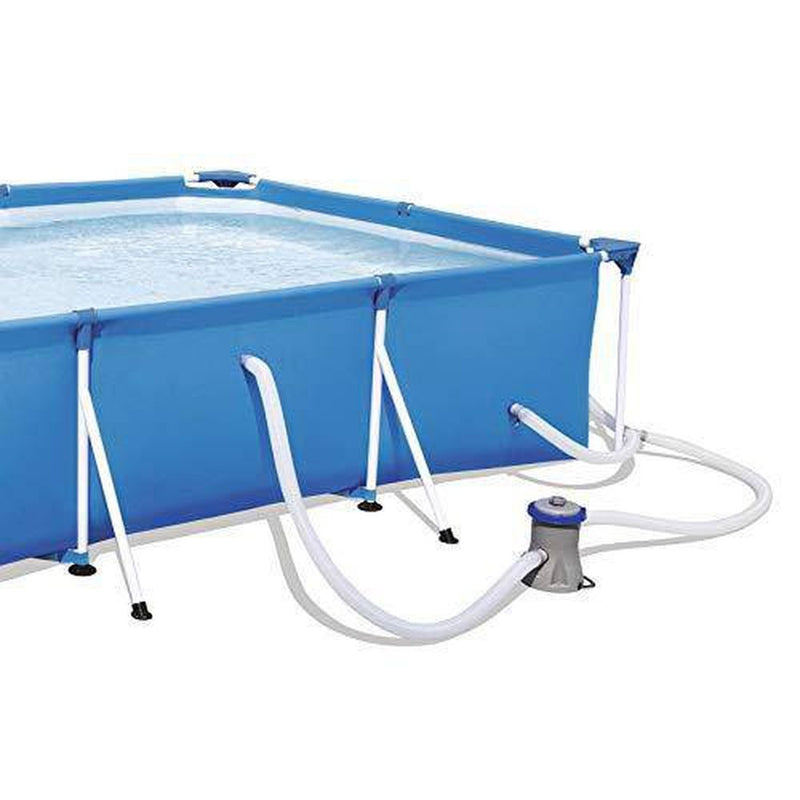 Bestway 56412E Steel Pro 9.8ft x 6.6ft x 26in Outdoor Rectangular Frame Above Ground Swimming Pool Set with 330 GPH Filter Pump and Repair Patch, Blue