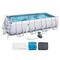 Bestway 56536E-BW Power Steel 18ft x 9ft x 48in Outdoor Rectangular Frame Above Ground Swimming Pool with Ladder, Pool Cover, and Filter Pump, Gray