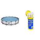 Bestway 56597E Pro MAX Above Ground, 14ft x 33in | Steel Frame Round Pool Set, 14' x 33" & Poolmaster 22211 Smart 4-Way Swimming Pool and Spa Water Chemistry Test Strips, 1 Pack, White and Yellow