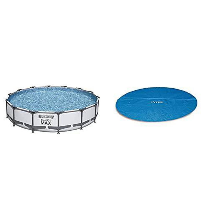 Bestway 56597E Pro MAX Above Ground, 14ft x 33in | Steel Frame Round Pool Set | No Tools Required, 14' x 33", Grey & Intex Solar Cover for 15ft Diameter Easy Set and Frame Pools