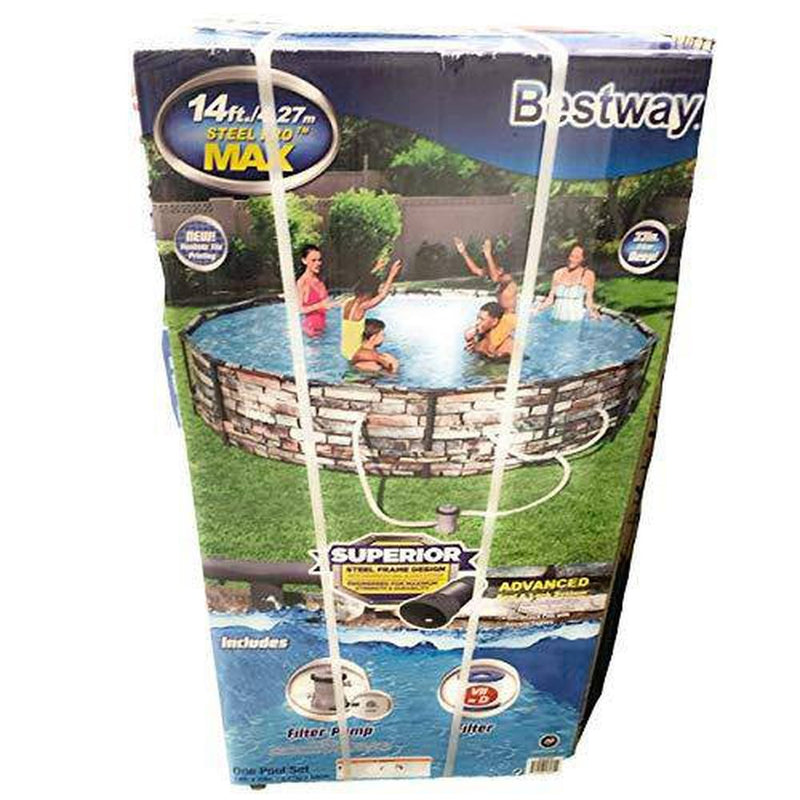 Bestway 56969E Steel Pro Max Above Ground Pool, 14ft x 33in Steel Frame Pool Set, New Realistic Tile Printing