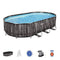 Bestway Power Steel 20 x 12 x 4 Foot Above Ground Oval Swimming Pool Set with Ladder, Cover, Pump, Replacement Cartridge, & Accessory Repair Kit